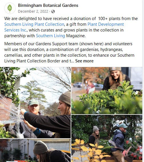 Birmingham Botanical Garden Facebook Post